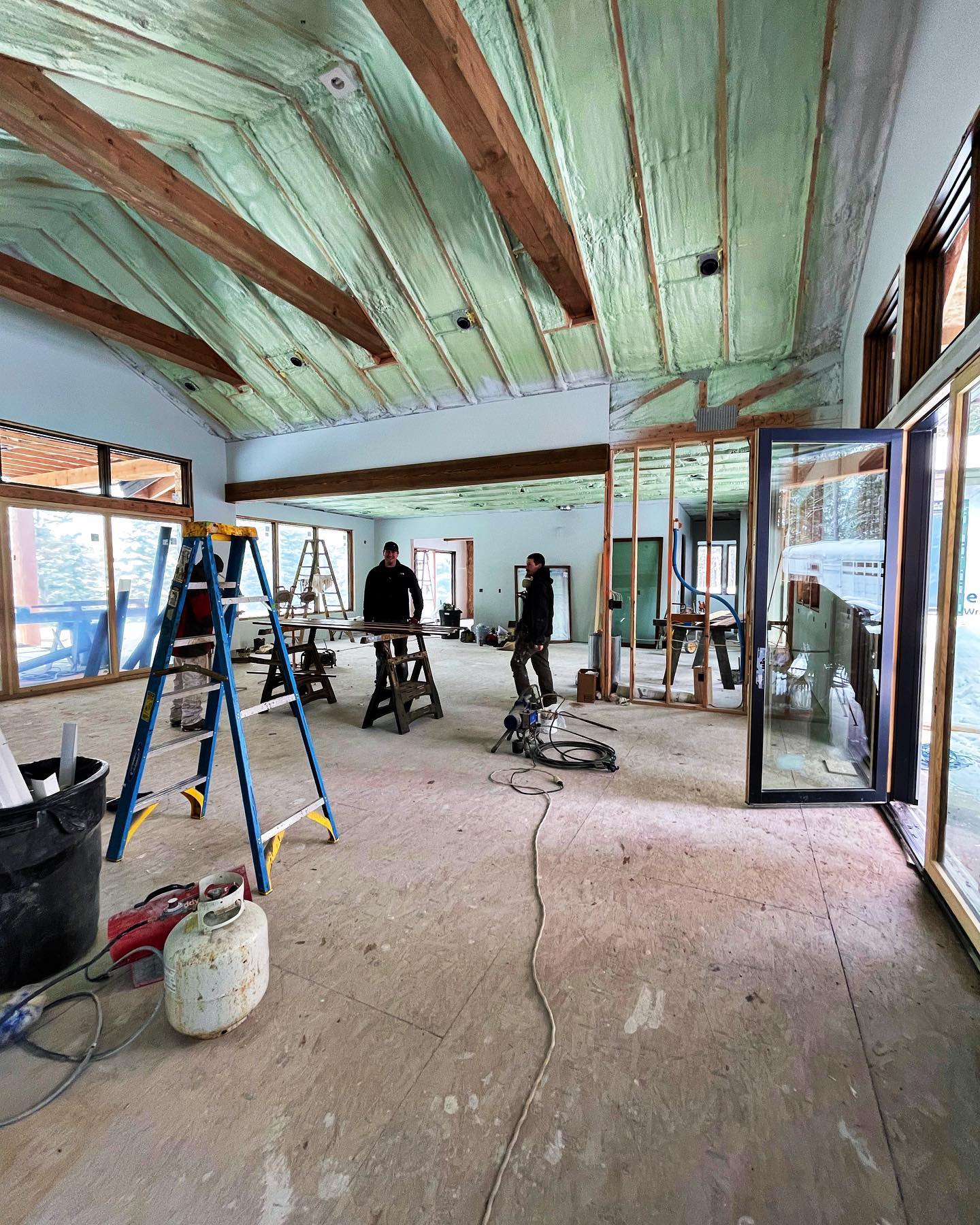 We believe in spray foam  these tall ceilings are soon to be barnwood... #oldmontanabuildingcompany #designbuild #buildwhitefish #designbuild #buildlocal